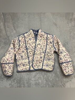 MNG Reversible Quilted Floral Multicolor Women's Short Long Sleeve Jacket Large